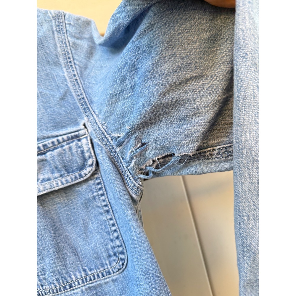 Lauren Jeans Co Ralph Lauren Distressed Denim Button Down Shirt Light Wash Blue - Picture 3 of 5